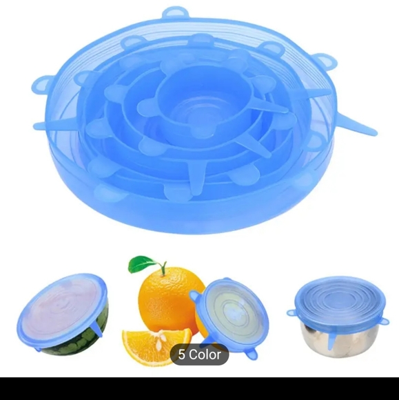 Silicone Stretch Lids Set of 6 Blue or Uncolored L👀K Happy Faces ☺️ - Picture 8 of 11